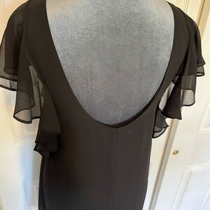 BCBGeneration Black Ruffled Mini Sundress. Low back